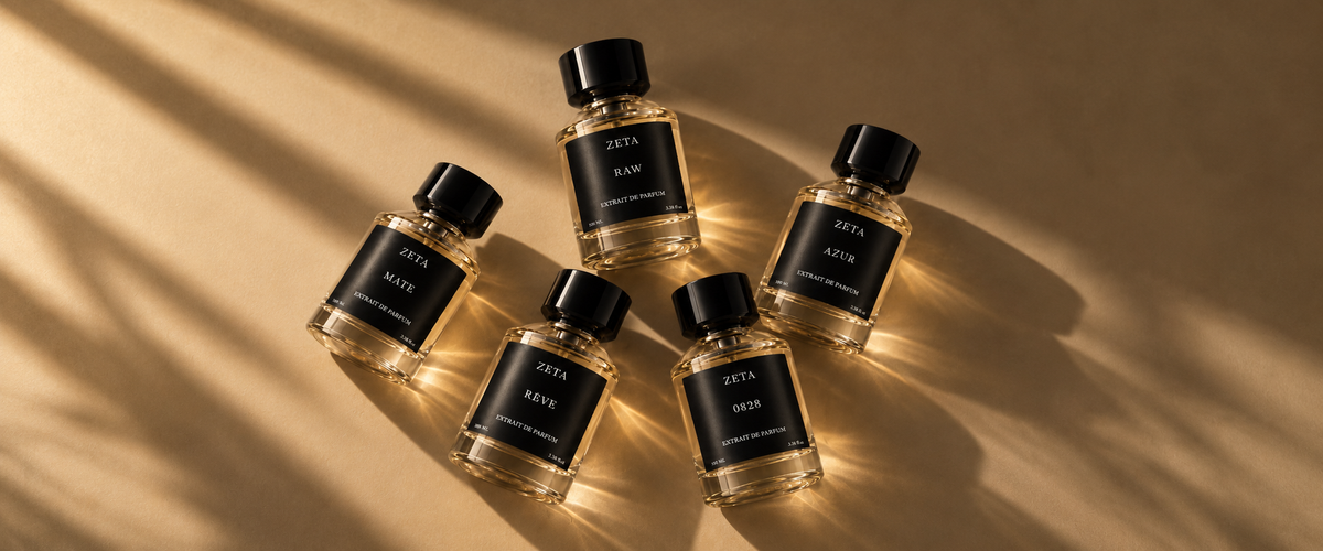 Colección de perfumes Zeta: Rave, Raw, Mate, 0828 y Azur